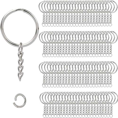 KASTWAVE 100pcs Metal Split Key Chain Rings with Chain Silve...