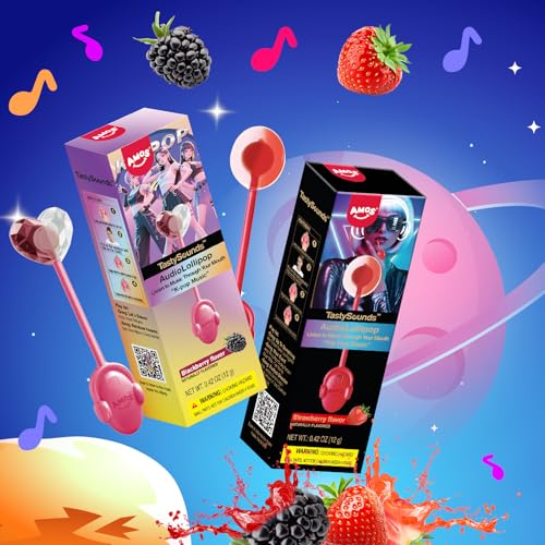 Amos Music Lollipop Candy Suckers, Singing Lollipop Sugar Free, Unique Men &Women, Individually Wrapped Strawberry&Blackberry Flavor Combo Pack - 2P - image 3