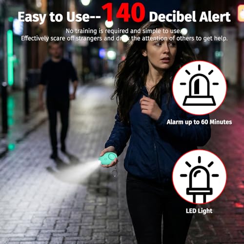 Image of Personal Alarm for Women 140DB Emergency Self-Defense Security Alarm Keychain with LED Light for Women Kids and Elders-2 Pack (Black & Aqua Marine)