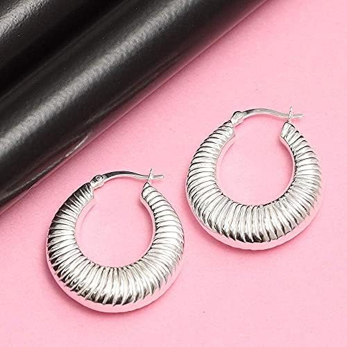 LeCalla 925 Sterling Silver Chunky Hoop Earrings | Lightweight Classic Handmade Electroform Hollow Hoops | Italian Design Shrimp Earrings Hoop for Women - Image 3