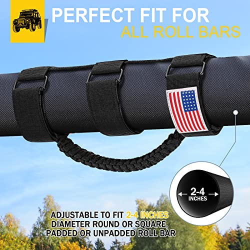 Image of moveland 4 Pack Roll Bar Grab Handles with US Flag for Jeep Wrangler, Black