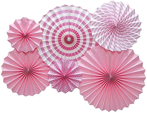 Image of Pop The Party Paper Decorations Pink Hanging Paper Fans Decorations Set Decoration Items for Girls