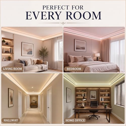 Image of Pushglossy 8 Pcs Round 47.24 inch(Total 31.5 Ft) Ceiling Crown Molding with LED Duct Kit for Seamless Ambient Waterproof Lighting Channel for Easy LED Trim Moulding Strip Installation