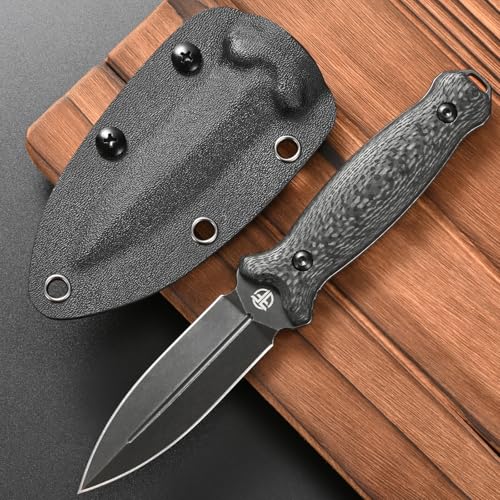 CCFFCC FF115 Fixed Blade Knife, AUS-10 Steel Carbon Fiber Handle Full Tang Knife with Kydex Sheath for Outdoor Camping Hunting Working (Black) by CCFFCC - Used condition - Image 2