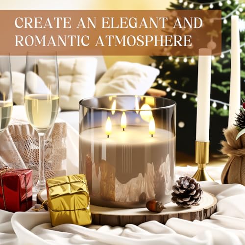 Image of Retisee 6'' x 6'' Extra Large Flameless Candles, 3 Wick Glass Large Fall Candles with Remote Control and Timer Function, Real Wax LED Pillar Flickering for Autumn Party Decor(Classic,Gray,1 Pcs)