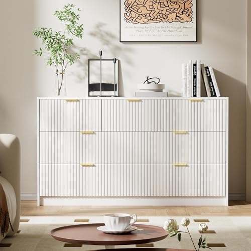 Image of 3 Piece Modern Bedroom Set, 7 Drawer Dresser with 2 Nightstands, White