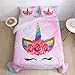 SIRDO Unicorn Queen Bedding Sets for Girls Kids Comforter Set Queen Size with 2 Pillowcases Pink and Rainbow Unicorn Room Decor for Girls Bedroom Ultra Soft Machine Washable Toddler Bed Set