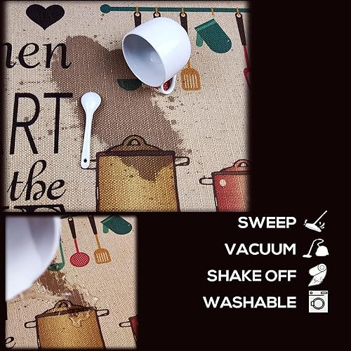 Image of Kitchen Rugs and Mats, Non-Slip Washable Rubber Backed Kitchen Mat Set, Stain and Wear Resistant, Pile Kitchen Rugs, Decorative Floor Mats for Home and Kitchen (Set of 1) (MO-03)