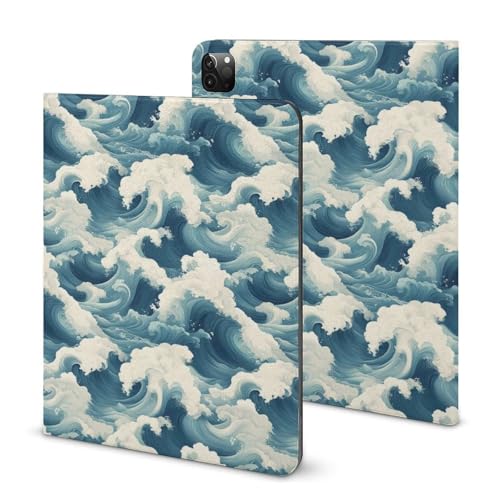 Coque iPad Pro 11 anti-rayures vagues bleues avec support stable et économie de batterie
