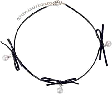 Amazon.com: Bow Pearl Leather Choker Necklace Dainty Charm