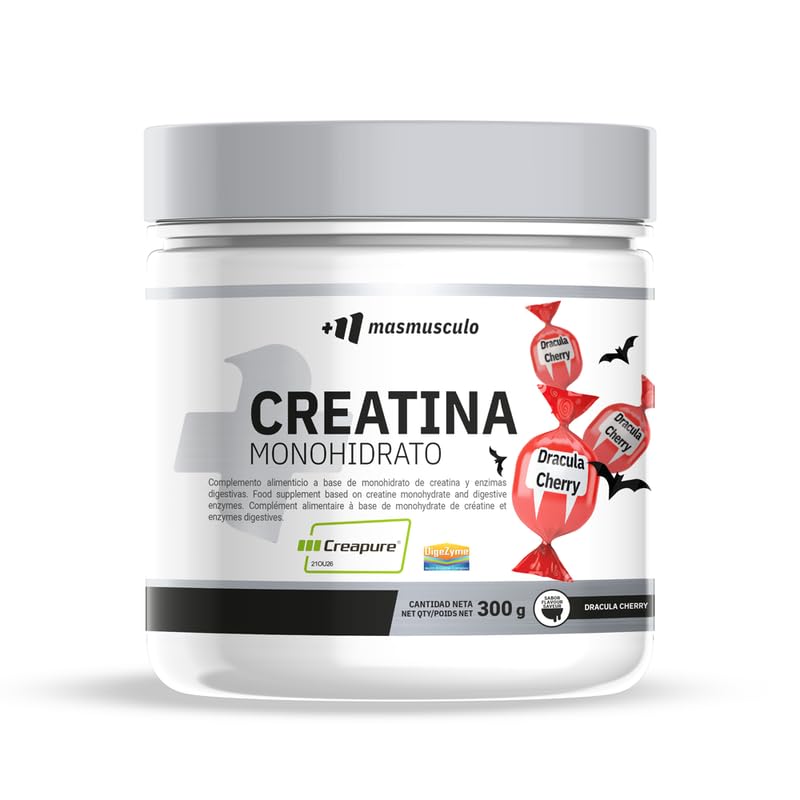 MASmusculo - Creatina Monohidratada Creapure - en Polvo - 300 g - Bote 3 Meses - Recuperador Muscular - Aumenta Masa Muscular - Sabor Dracula Cherry