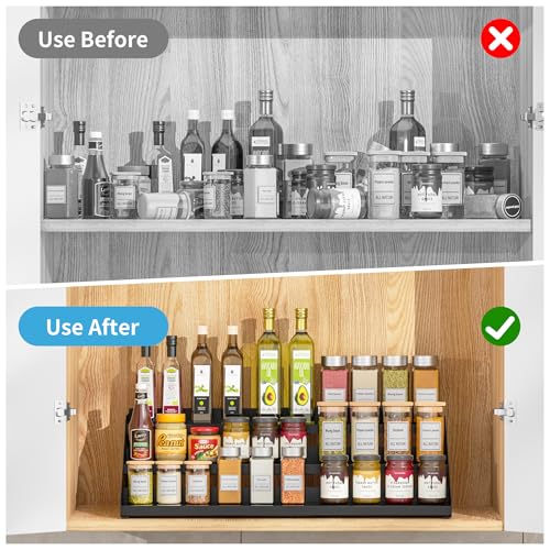 BOIVSHI Wide Extendable Spice Rack Standing, Black Kitchen Shelf for Inside Cupboard Organisation, Spice Cabinet for the Kitchen, No Drill - Image 4