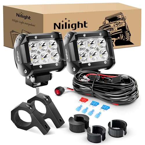Image of Nilight ZH059 2PCS 4 Inch 18W Spot LED Light Mounting Bracket Horizontal Bar Tube Clamp with Off Road Wiring Harness-2 Leads