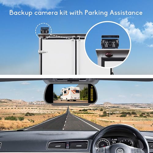 4Pin 7 Inch Rear View Mirror Monitor +18LEDs Night Vision Waterproof Reversing Backup Camera with 15M(49ft) Cable for 12V-24V Truck Caravam Trailer Motorhome - Image 7