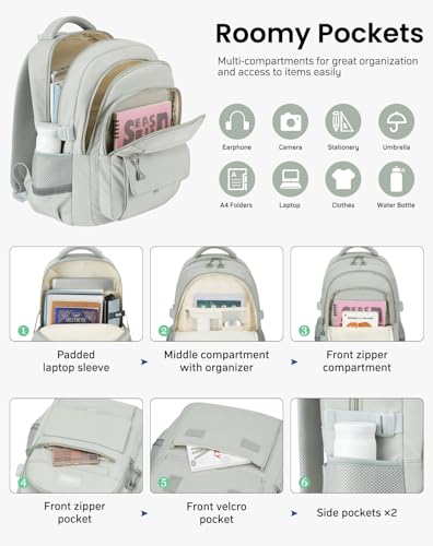 Image of Girls School Backpack Set with Lunch Box, Teens Bookbag for Highschool Elementary Middle School Cute Back Pack, Green-3 packs