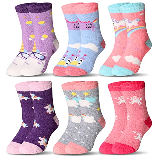 Image of Eocom Kids Wool Socks For Boys Girls Warm Hiking Thermal Winter Cozy Soft Thick Toddlers Crew Boot Socks 6 Pairs