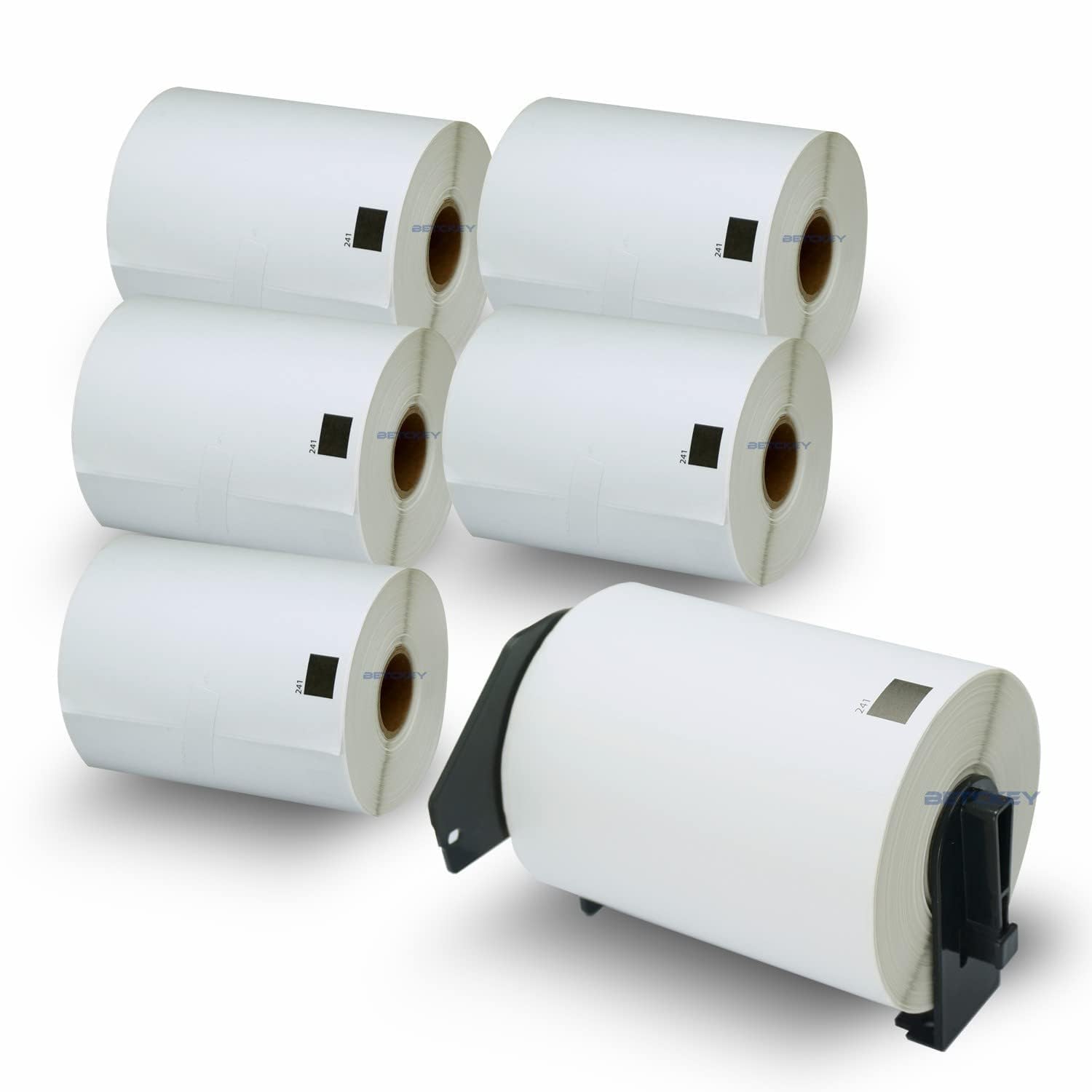 10 Rotoli Etichette Termiche Brother DK-22243 - 102x30.48m (4x100 Ft), Nero Su Bianco, Con 2 Portaetichette