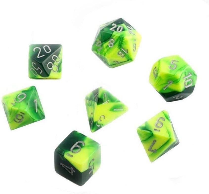 Chessex Gemini Polyhedral -Yellow with Silver 7-Die Set w 7, One Size, Green