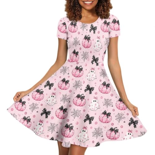 Image of POLERO Sunflower Dress for Women Floral Summer Dresses Short Sleeve Casual Sundresses Midi Dresses