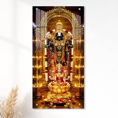 Image of The Hanging Story Tirupati Balaji & Laxmi ji Wall Painting for Living Room, Bedroom, Office, Home Temple | Vastu Religious Wall Decor Frame | Printed 4MM Acrylic (12x23 inch)
