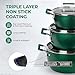 Granitestone Green Pots and Pans Set Nonstick, 6 Stackable Piece Cooking Pots Set, Kitchen Pots, Non Stick Coating, 5qt 3qt & 1.5qt Pots with Lids, Stay Cool Handles Dishwasher Safe 100% Toxin Free