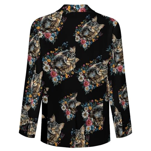 Cat Flower Floral Cute Kitten Men's Blazer Printed Button Suit Jacket Slim Sport Coat Blazers4