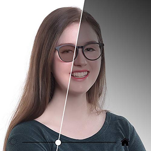 Image of YEIN Blue Light Blocking Glasses, Spring Hinge Photochromic Brown Sunglasses, Computer Reading Glasses, Gaming Glasses, TV Glasses for Women Men(Matte Gray,+1.75 Magnification)