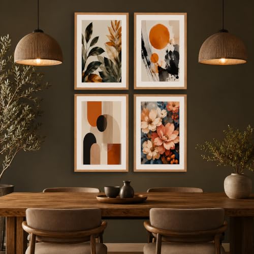 Image of Livin'luxe Set of 4 Botanical Floral & Geometric Abstract Wall Paintings with Sparkle Laminate and Premium Wooden Synthetic Frame for Living Room Bedroom Office Decor (13.5 x 19.5 Inch)