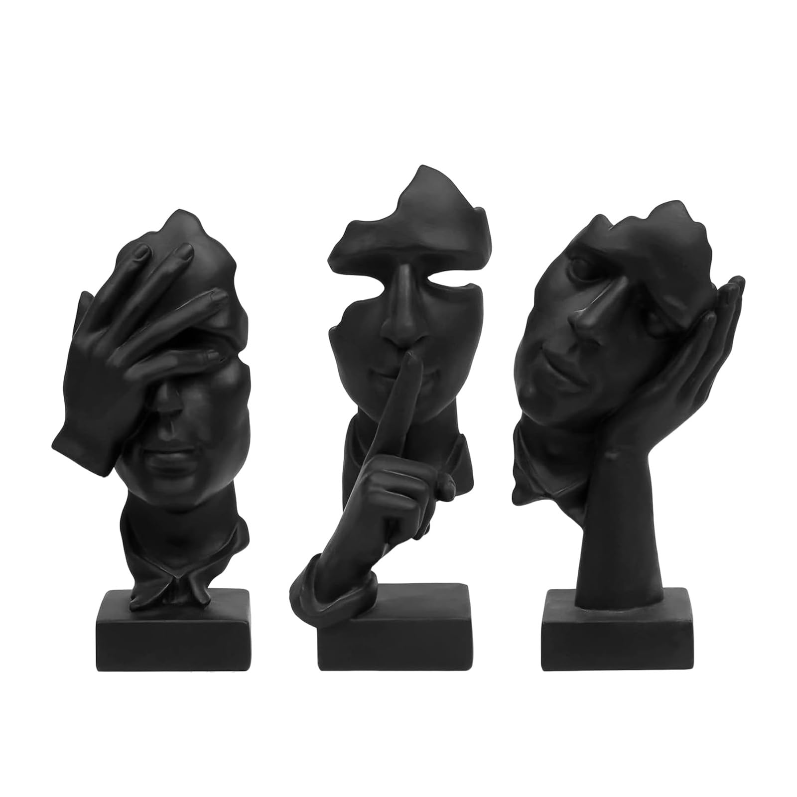 aboxoo 3 Pcs Thinker Statue, Silence is Gold Abstract Art Figurine, See No Evil Hear No Evil Speak No Evil Statues, Modern Resin Sculptures Decor for Living Room, Home, Office Study (Black)