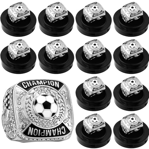 Landical 12 Pcs Soccer Championship Rings with Display Stand