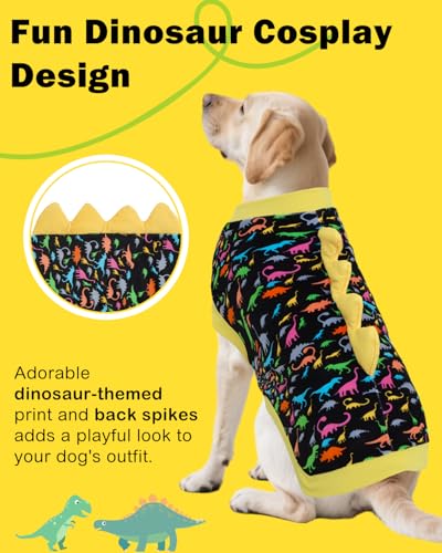 Image of CuteBone Dinosaur Costume Dog Shirt, Stretchy Velvet T-Shirt Clothes for Large Dogs, Soft & Breathable Pet Tee Outfit Pitbull Apparel for Daily Wear, Cozy Pullover Design Big Dog Fashion COSBX01-3XL