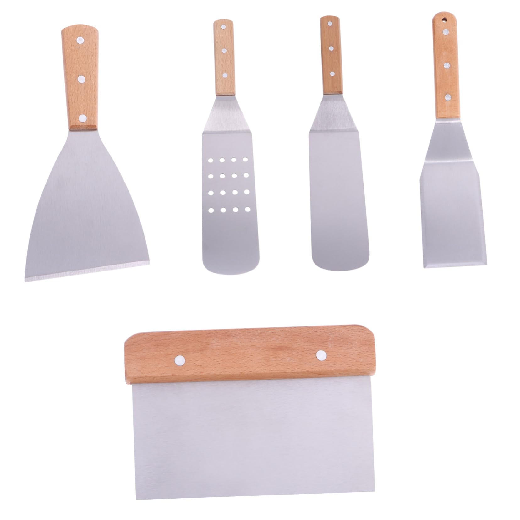 Espátulas de Acero Inoxidable Resistente y No Deformable Juego de 5 Mango de Madera Pala para Pizza para Cocina Adecuado para Uso en Cocina
