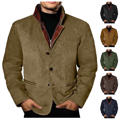 Men's Faux Leather Jacket Double Lapel Casual Work Cargo Jacket Vintage Style Leather Blazer Windproof Coat with Button3