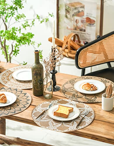 CcHhyyt Set of 6 Boho Round Placemats, Washable, Heat Resistant, PVC, Outdoor, Jute, Retro, Vintage, Waterproof - Image 2
