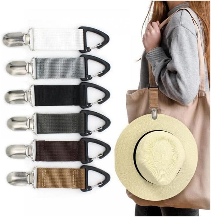 6PCS Hat Clip for Travel,Multifunctional Sturdy Stylish Hat Holder for Purse Luggage and Backpack Hands Free Bag Accessory Clip-On Holder for Hats Gift for Travel Lovers Outdoor Hat Companion