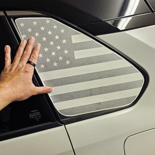Image of American Flag Decal Car Rear Side Window Sticker Matte Black Rear Quarter Window DIY Sticker Left and Right Side Window Cling Car Exterior Decoration Accessories, for RAV4 2019-2021