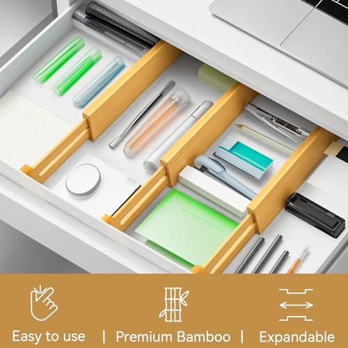 Secura Bamboo Drawer Dividers Organizer 4-Pack, Adjustable Drawer Separators Expandable from 12.0-17.1 inches for Kitchen, Office, Bathroom, Closet, Dresser - Image 6