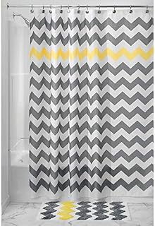 InterDesign Chevron Shower Curtain for the Bathroom, Fabric Shower Curtains, Made of Polyester, Grey/ Yellow