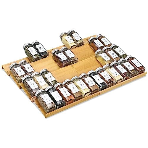 KitHero Spice Drawer Organzier,4 Tiers- 8Pcs Bamboo Spice Rack Tray Insert for Cabinet Drawer Countertop Kitchen Seasoning Storage Drawer Organization,22" Wide x 15.8" Deep (Hold UP To 48 Jars - Image 4