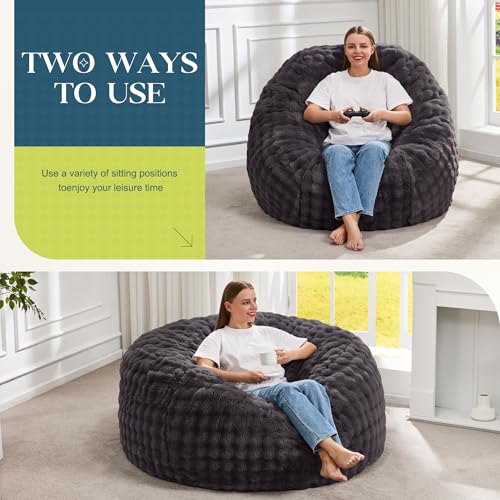 Hobestluk Bean Bag Chairs Beanbag Chair with Filler Adult Bean Bags with Fluffy & Machine Washable Cover, Giant Bean Bag Chairs for Aduts (Dark Grey, 4FT-44\" x 44\" x 24\") - Thumbnail 3