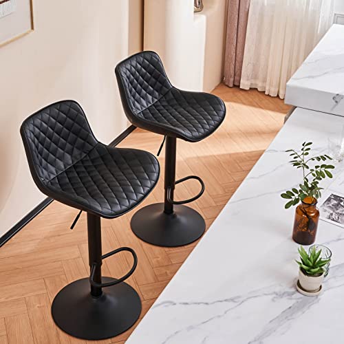 Youtaste Black Bar Stools Counter Height Adjustable Bar Stool Set Of 2 Faux Leather Padded Barstools Swivel Metal High Back Diamond Bar Chairs For Home Kitchen Island #TOP2