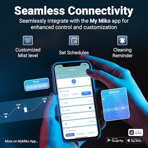 Image of MIKO Ultrasonic Humidifiers for Large Room & Bedroom- Water Filter, Auto Mode, No Leak Design, Sleep Mode, Built-in Timer, Humidifier for Babies & Home, Wifi App controlled