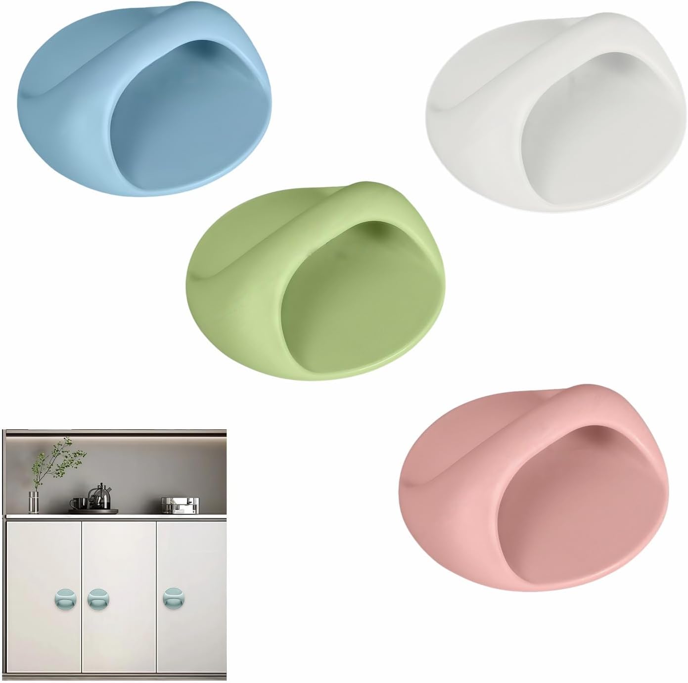 Btolin 4-Pack Self-Adhesive Cabinet Pulls, No-Drill Handles for Cabinet, Window, Drawer, Glass Door, Easy Installation & Strong Grip (White, Pink, Blue, Green),2.56 Inch Adhesive Pull Knob