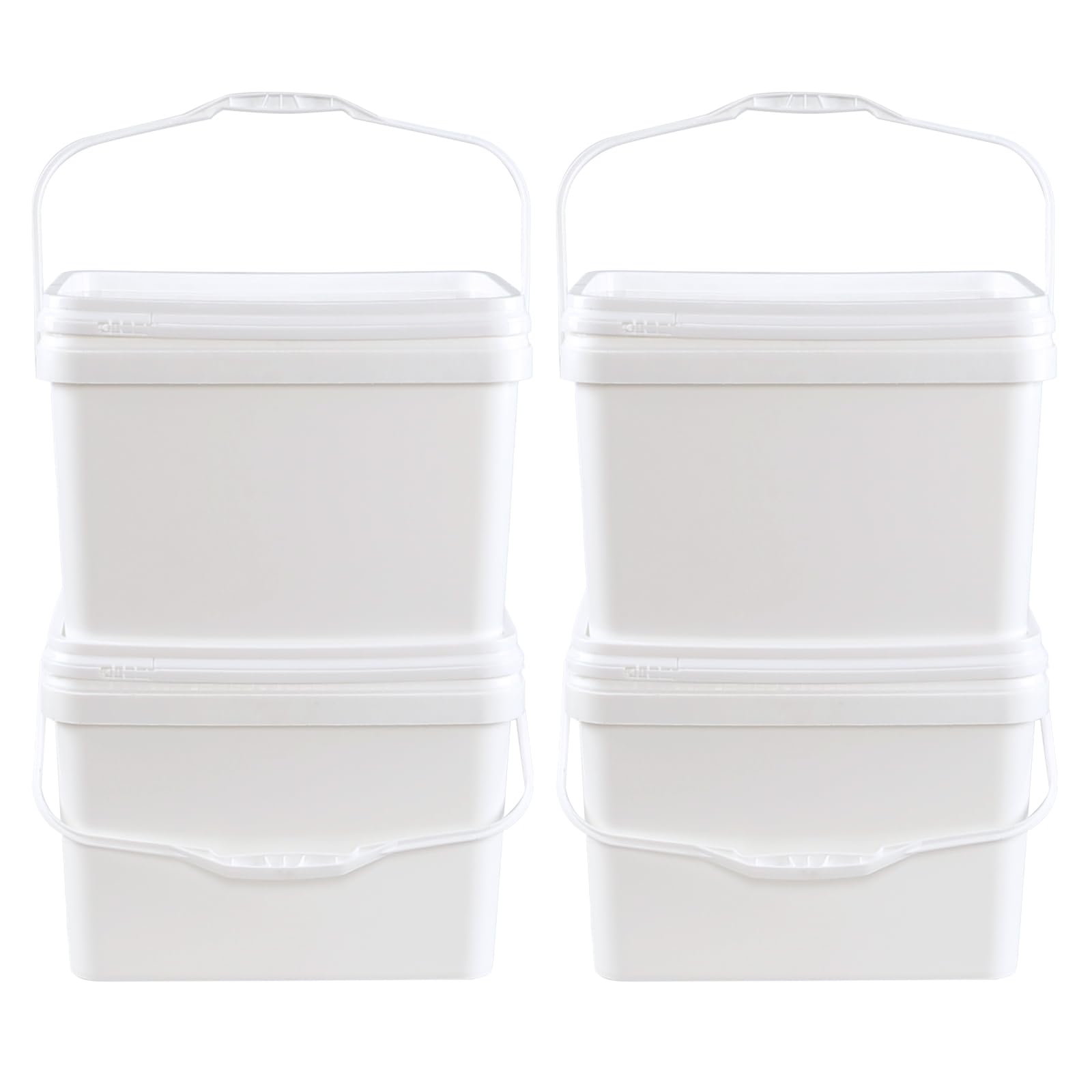 4-Pack 5 Gallon Plastic Rectangular Bucket Pail with Snap Lid, Square Food Bucket Pail Container with Handle, White