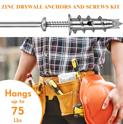 Image of Yaocom 400 Pieces Zinc Self Drilling Drywall Anchors with Screws Kit, (200 Anchors+200 Screws) Bulk Heavy Duty Metal Wall Anchors and #8 x 1-1 /4'' Screw