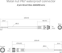 Vista 6 de BTF-LIGHTING Conector eléctrico de tuerca metálica de 2 pines, 18 AWG IP68, conector hembra macho de 7.87 pulgadas/7.9 in, cable de extensión