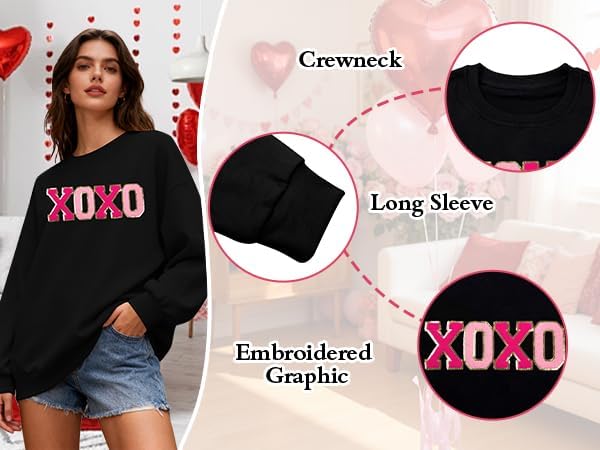 MYHALF Valentines Day Sweatshirts Valentine Shirts: Womens Love Heart Long Sleeve Tops Oversized Patch Crewneck Pullover - Image 5
