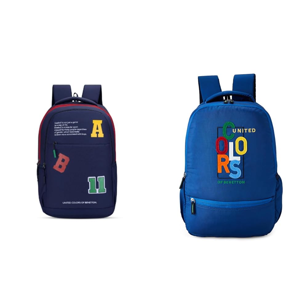 united colors of benetton Backpack Dodger - Navy | Printed High School Bag With 3 CompartMen'sts, Airmesh + Nyx Unisex 25L Casual 4 Compartment School Backpack - Royal Blue-picture-14