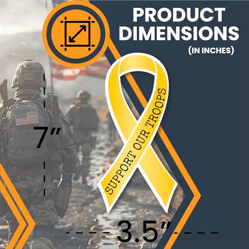 Image of Magnet Me Up Support Our Troops Yellow Patriotic Ribbon Magnet Decal, 3.5x7 Inches, 2 Pack Heavy Duty Automotive Magnet for Car Truck SUV, in Support of American Military, Crafted in The USA