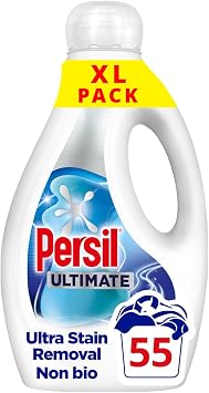 Persil Ultimate Non Bio Laundry Detergent Washing Liquid Ultra Stain Removal, 55 Washes 1.485 L - Outstanding Stain Removal, Dermatologically Tested, Gentle Next to Sensitive Skin